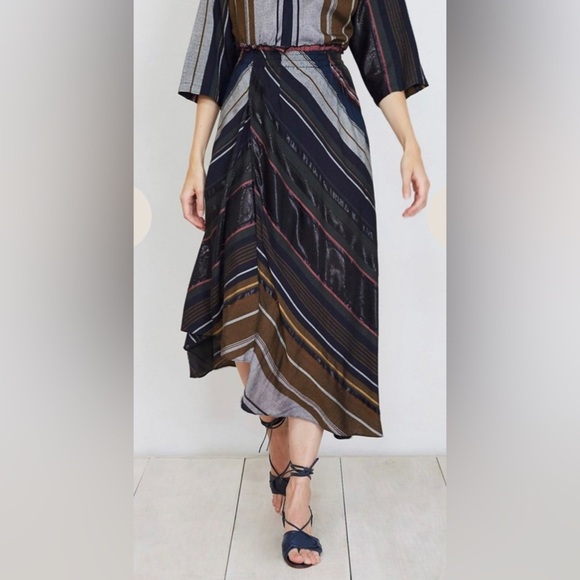 APIECE APART Skirt Women’s 4 Turkanna Midi Skirt Asymmetrical Multi Stripe - Picture 2 of 8